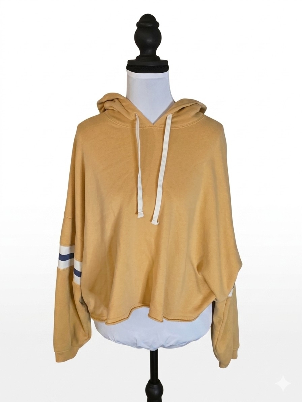 American Eagle Oversized Varsity Stripe Cropped Hoodie - Mustard Gold Medium